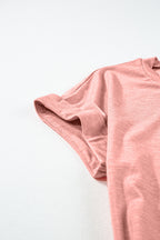Light French beige T-shirt dress with center seam and rolled cuffs by Mommas Hive, casual and comfortable for everyday wear.