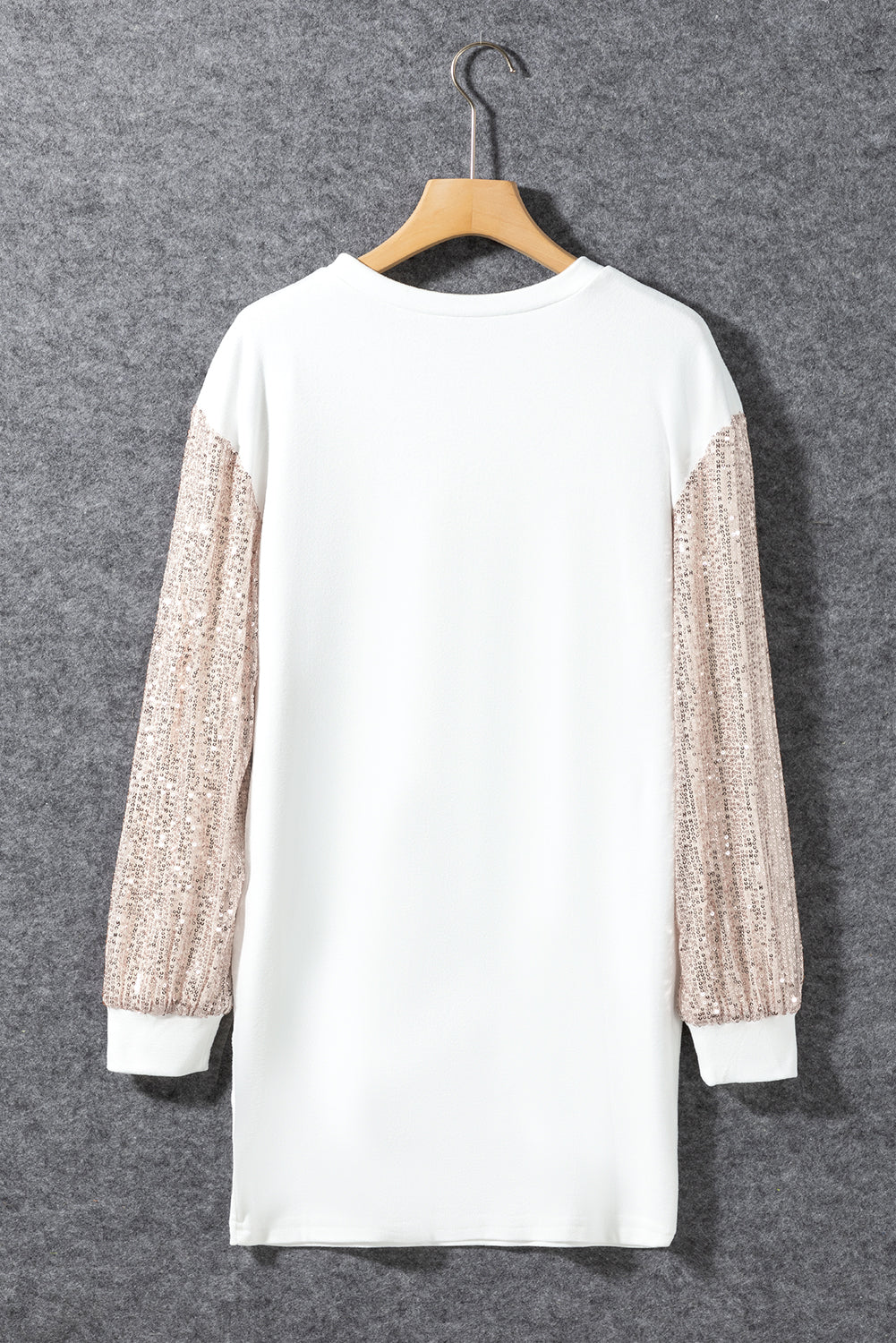 White sequin puff sleeve shift mini dress by Mommas Hive, featuring a stylish mini dress with puff sleeves and sequin embellishments.