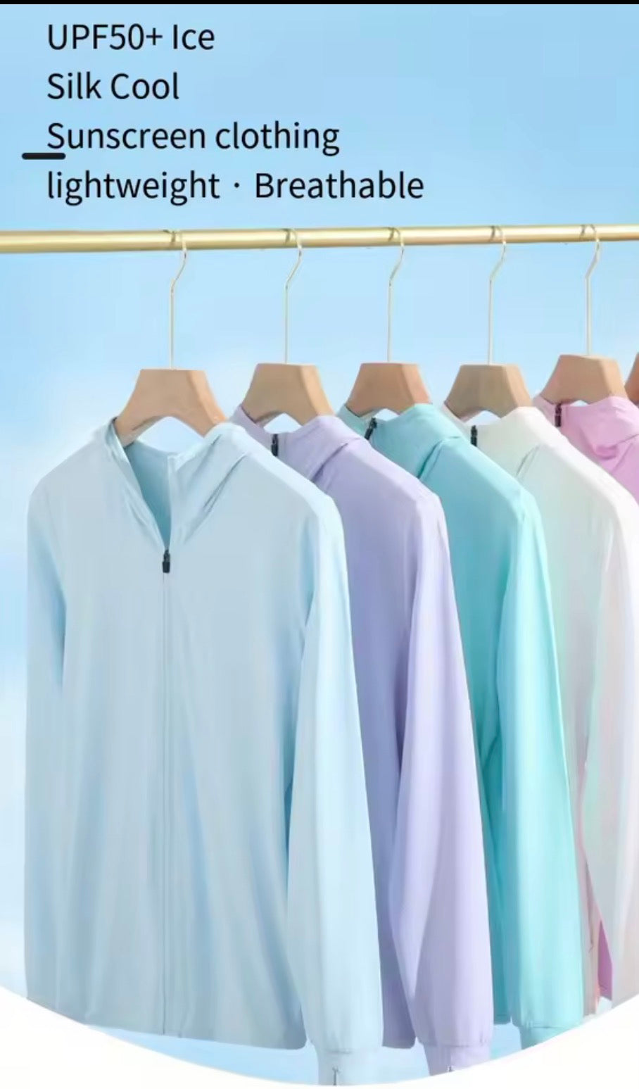 Lake blue ice silk sun jacket by Mommas Hive, lightweight and breathable for sun protection, shown in XS size.