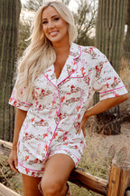 White cowgirl country print pajamas set by Mommas Hive, soft loungewear with comfortable fabric and charming western design.