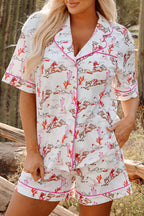 White cowgirl country print pajamas set by Mommas Hive, soft sleepwear with comfortable polyester and elastane blend.