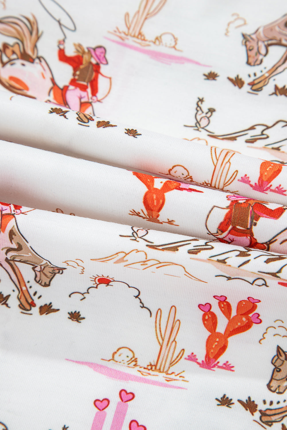 White Cowgirl Country Print Pajamas Set by Mommas Hive, comfortable loungewear with a fun country cowgirl pattern.