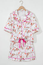 White cowgirl country print pajamas set from Mommas Hive, soft loungewear with polyester and elastane for comfort and style