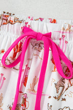 White cowgirl country print pajamas set from Mommas Hive, soft loungewear with polyester and elastane for comfortable sleep.