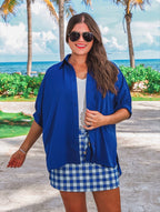 Small blue and white gingham skort by Mommas Hive, featuring a stylish, casual design with a comfortable fit.