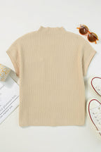 Mommas Hive oatmeal ribbed knit short sleeve sweater with patch pockets, lightweight and stylish for casual wear.