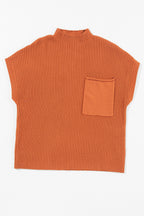 Oatmeal ribbed knit short sleeve sweater with patch pockets from Mommas Hive, casual and comfortable for everyday wear.