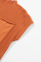 Mommas Hive oatmeal ribbed knit short sleeve sweater with patch pockets, casual style, soft fabric blend, perfect for layered outfits.