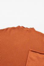 Mommas Hive oatmeal patch pocket ribbed knit short sleeve sweater, lightweight and cozy for casual wear.