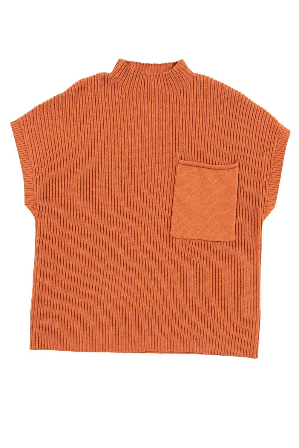 Mommas Hive oatmeal ribbed knit short sleeve sweater with patch pocket, made of viscose, polyester, and polyamide.