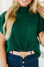 Mommas Hive oatmeal ribbed knit short sleeve sweater with patch pocket, made of viscose, polyester, and polyamide fibers.