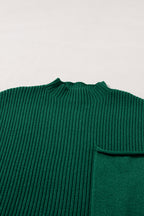 Mommas Hive oatmeal ribbed knit short sleeve sweater with patch pockets, made of viscose, polyester, and polyamide.
