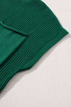Mommas Hive oatmeal ribbed knit short sleeve sweater with patch pockets, made of viscose, polyester, and polyamide, styled for casual wear.