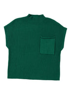 Oatmeal ribbed knit short sleeve sweater with patch pockets, by Mommas Hive, featuring a cozy, casual design.