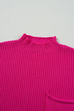 Mommas Hive oatmeal ribbed knit short sleeve sweater with patch pocket, made of viscose, polyester, and polyamide fabric.