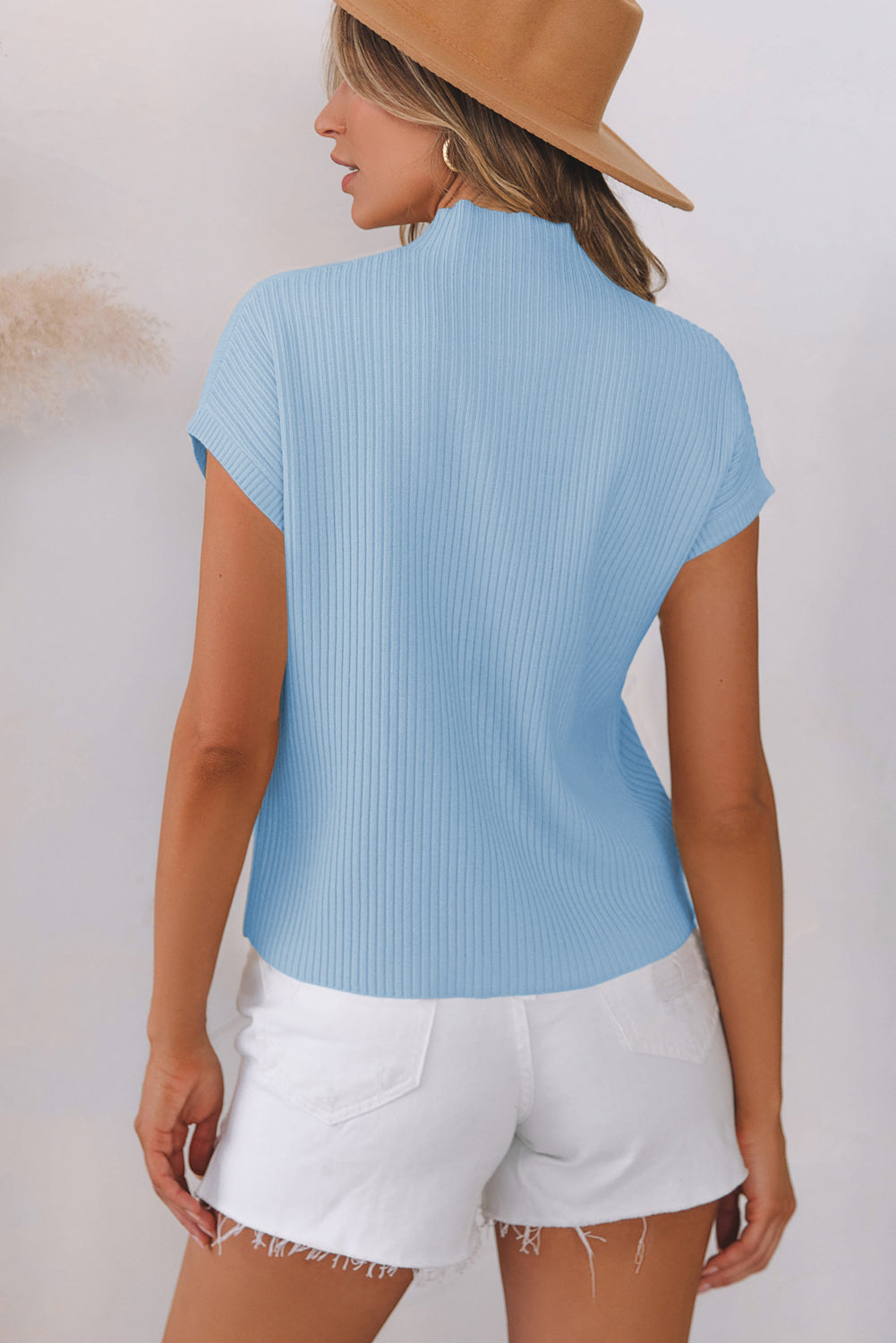 Mommas Hive oatmeal ribbed knit short sleeve sweater with patch pocket, lightweight and casual for everyday wear.
