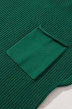 Mommas Hive oatmeal ribbed knit short sleeve sweater with patch pocket, made of viscose, polyester, and polyamide fibers.