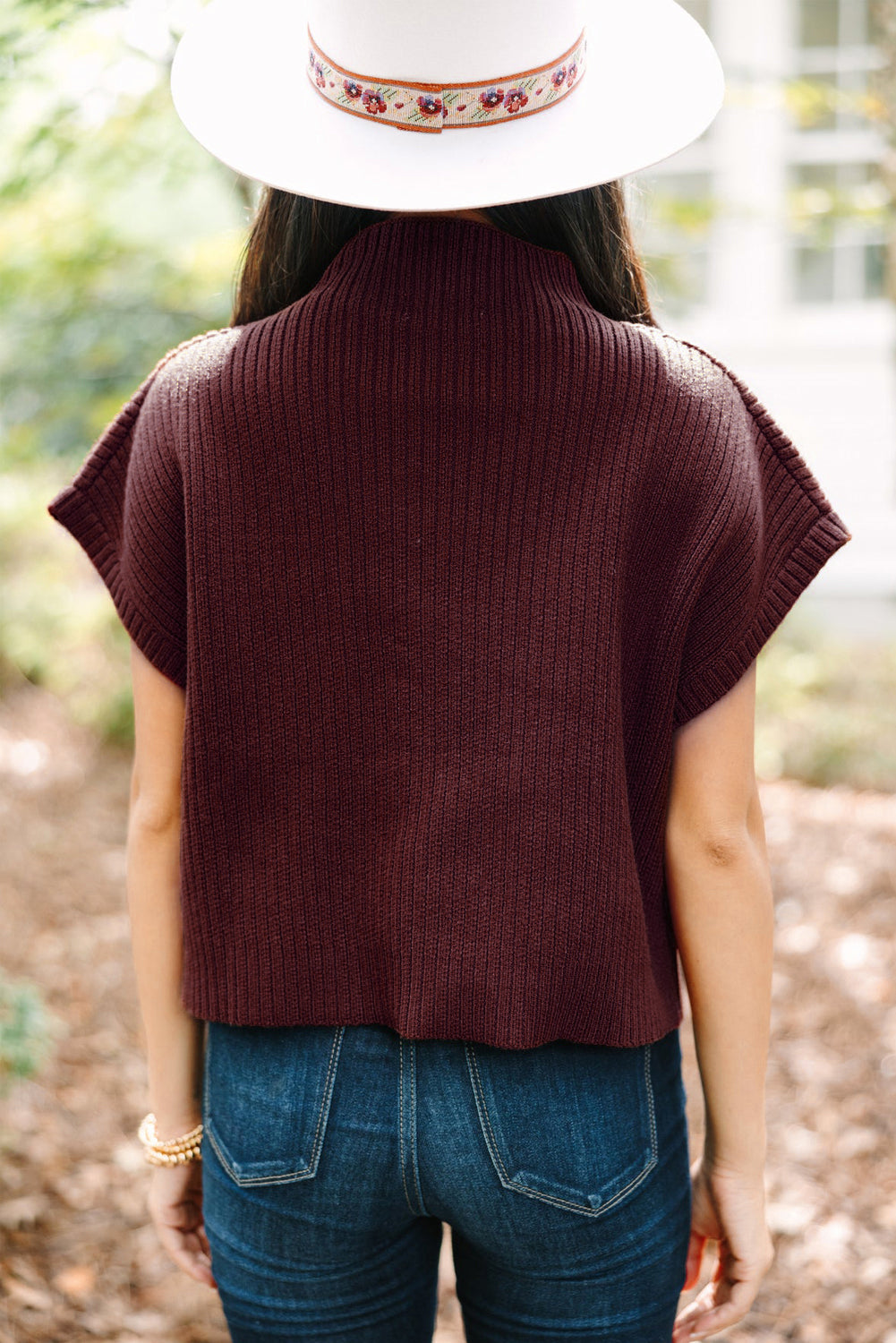 Mommas Hive oatmeal ribbed knit short sleeve sweater with patch pocket, casual style, lightweight fabric, perfect for layering.