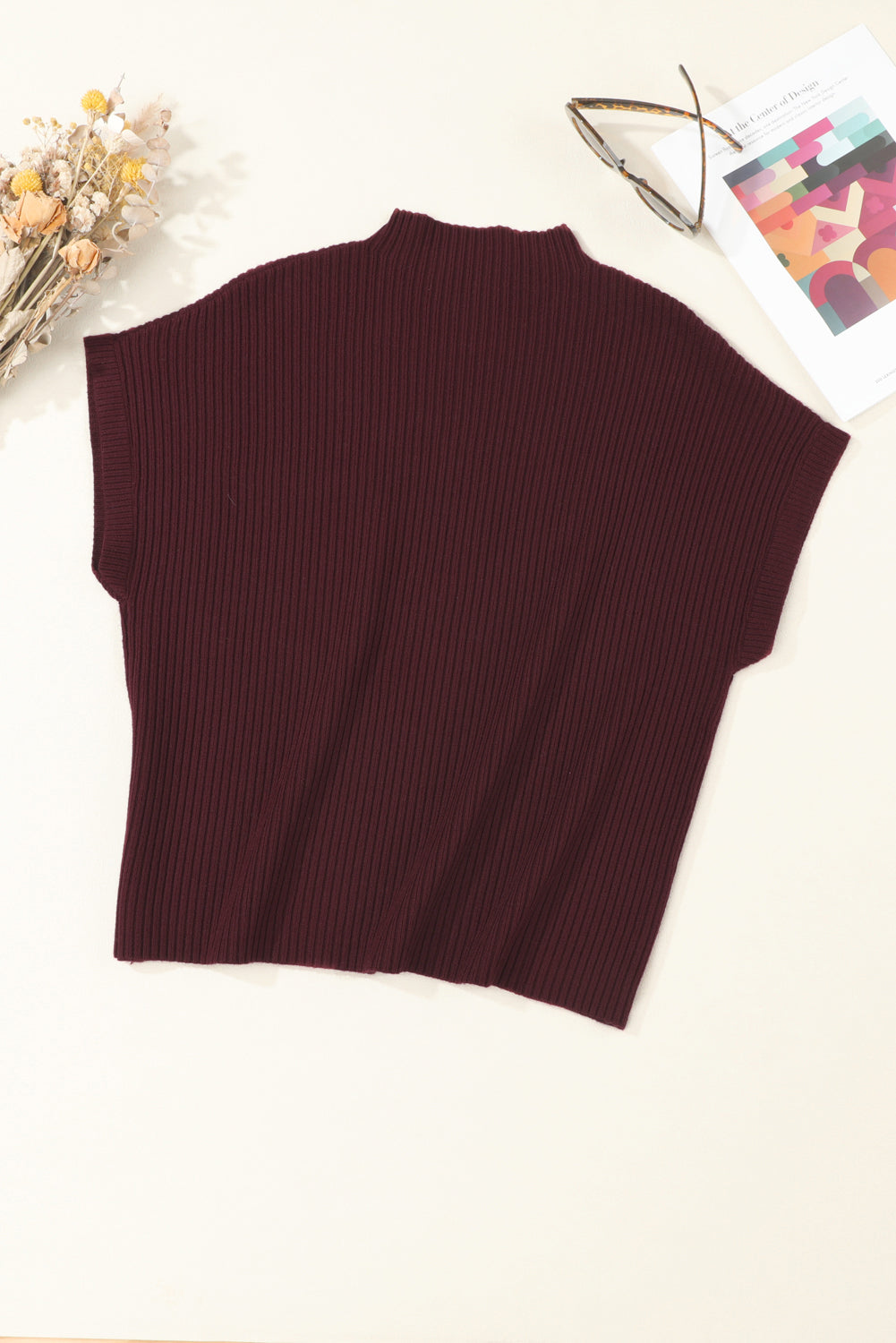 Mommas Hive oatmeal ribbed knit short sleeve sweater with patch pocket, made of viscose, polyester, and polyamide fibers.