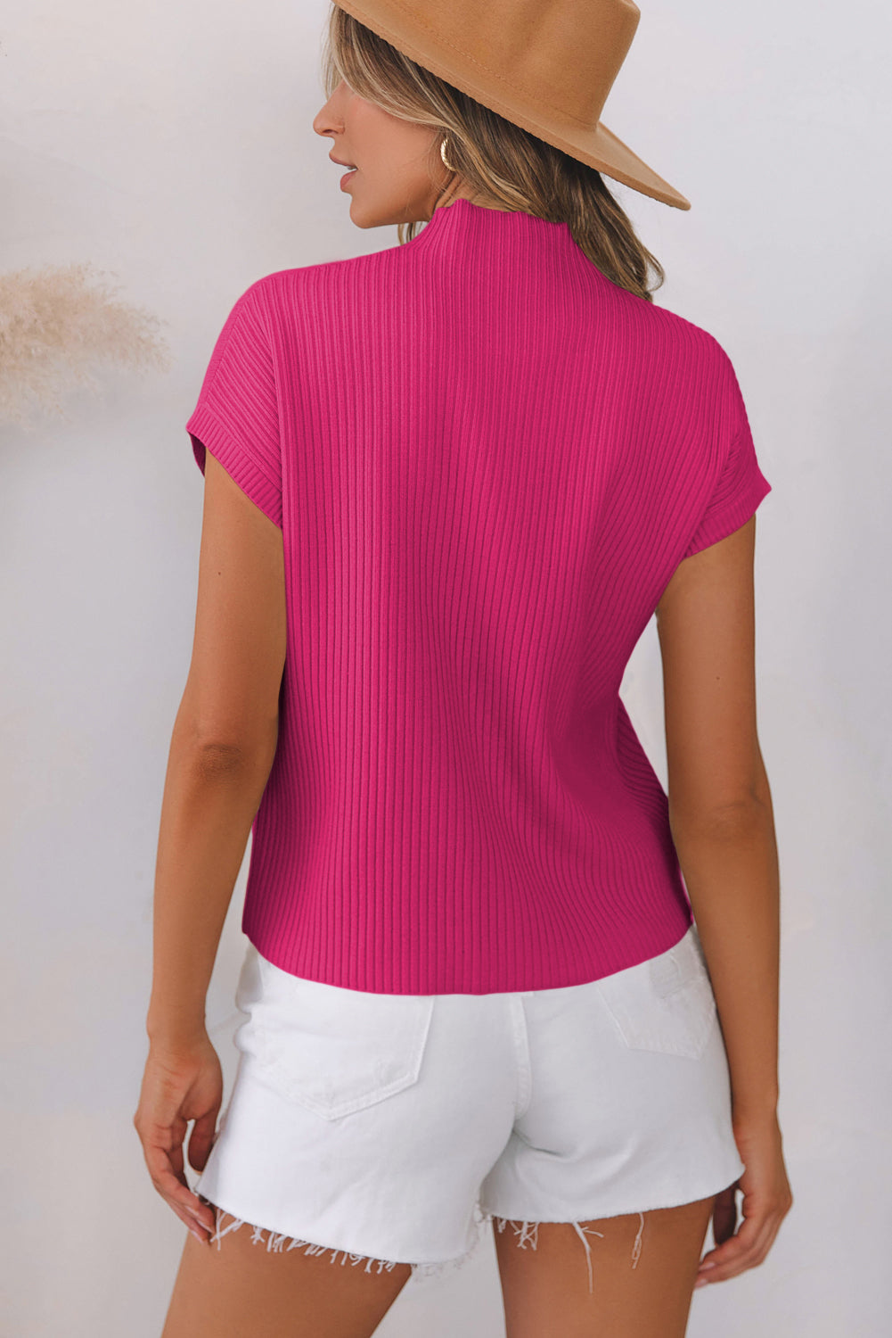 Mommas Hive oatmeal ribbed knit short sleeve sweater with patch pocket, made of viscose, polyester, and polyamide, casual and comfortable.