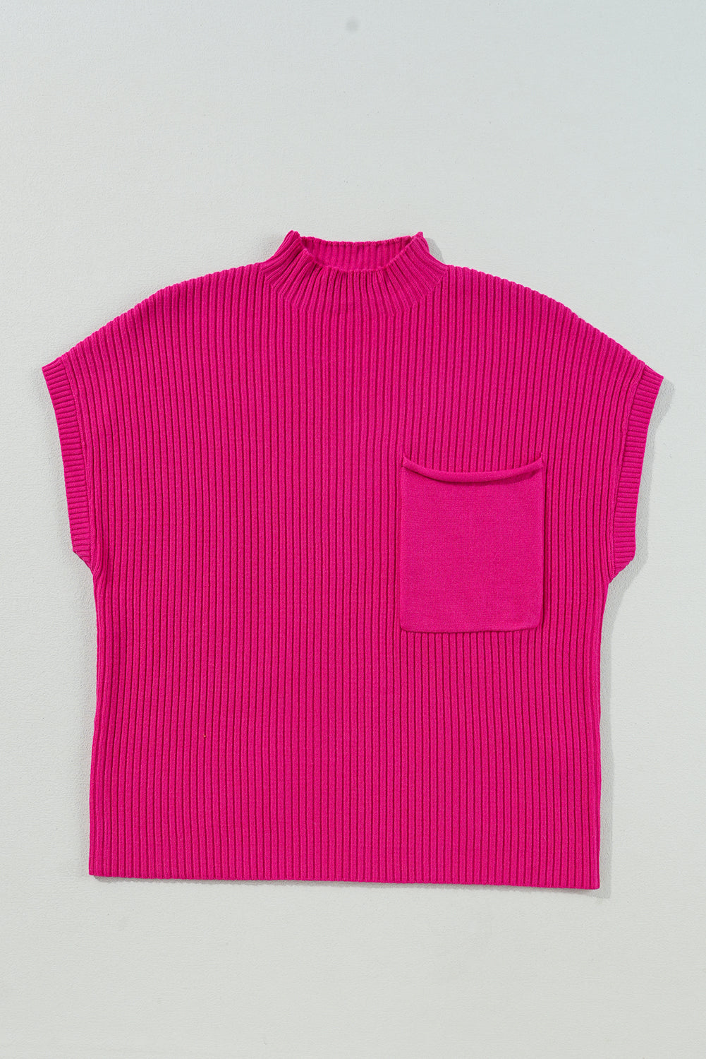 Mommas Hive oatmeal ribbed knit short sleeve sweater with patch pocket, lightweight and cozy for casual wear.