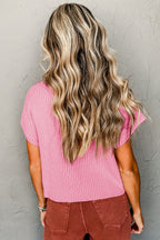 Mommas Hive oatmeal ribbed knit short sleeve sweater with patch pocket, made of viscose, polyester, and polyamide fabric.