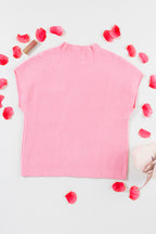 Mommas Hive oatmeal ribbed knit short sleeve sweater with patch pockets, lightweight and casual short-sleeve knit top.