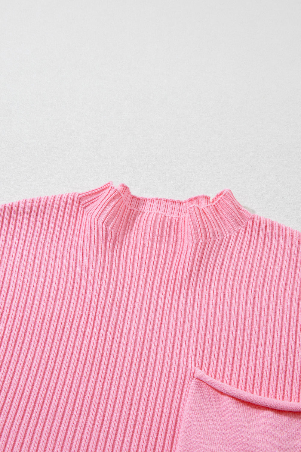 Mommas Hive oatmeal ribbed knit short sleeve sweater with patch pockets, soft short-sleeve knit top for casual wear.