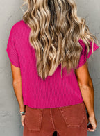 Mommas Hive oatmeal ribbed knit short sleeve sweater with patch pockets, casual and comfortable for everyday wear.