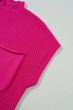 Mommas Hive oatmeal ribbed knit short sleeve sweater with patch pocket, lightweight and comfortable for casual wear.