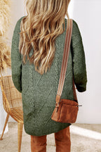 Mist green cable knit sweater dress with drop shoulders and loose fit from Mommas Hive, made of polyester, ideal for casual wear.