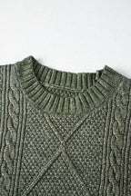 Mommas Hive mist green cable knit sweater dress with drop shoulder, loose fit, long sleeves, and cozy style.