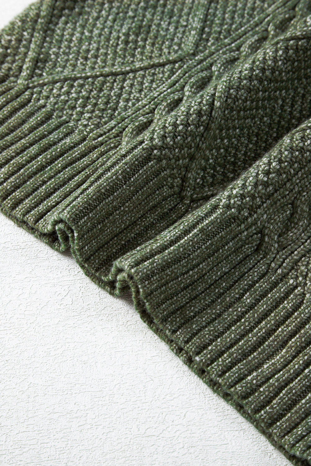 Mommas Hive mist green cable knit sweater dress with drop shoulders and loose fit, made from polyester, ideal for casual wear.