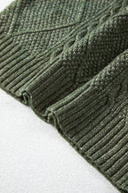 Mommas Hive mist green cable knit sweater dress with drop shoulders and loose fit, made from polyester, ideal for casual wear.
