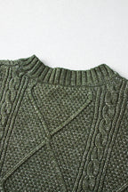 Mist green cable knit sweater dress by Mommas Hive featuring drop shoulders and a loose fit, made from lightweight polyester.