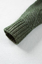 Mommas Hive green cable knit drop shoulder sweater dress with loose fit, made of polyester, perfect for casual and cozy style.