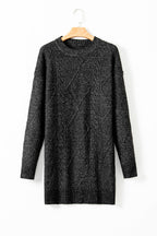 Mommas Hive mist green cable knit sweater dress with drop shoulders and loose fit, perfect as a cozy, stylish sweater dress.
