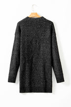 Mist green cable knit sweater dress by Mommas Hive featuring drop shoulder, loose fit, and cozy knit texture.