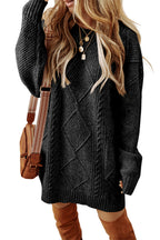 Mommas Hive mist green cable knit sweater dress with drop shoulder, loose fit, made of polyester, ideal as a cozy sweater dress.