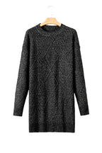 Mommas Hive mist green cable knit sweater dress with drop shoulders, loose fit, and long sleeves. Soft polyester sweater dress.
