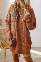 Mommas Hive Mist Green cable knit sweater dress with drop shoulders and loose fit, made from polyester, perfect for cozy style.