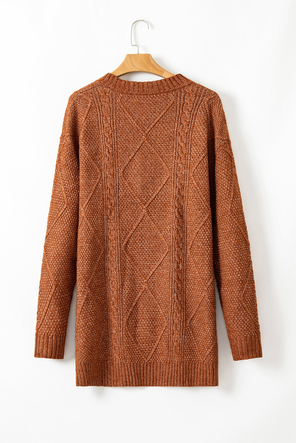 Mist green cable knit sweater dress by Mommas Hive featuring drop shoulders and a loose fit, perfect for casual wear.