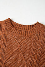 Mommas Hive Mist Green cable knit sweater dress with drop shoulders, loose fit, made of polyester, perfect for cozy casual wear.