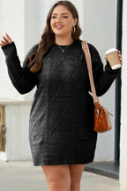 Mommas Hive mist green cable knit sweater dress with drop shoulders and loose fit, perfect as a casual winter sweater dress.