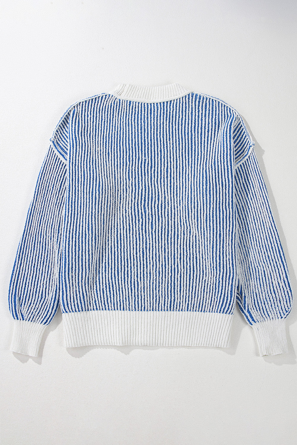 Striped textured knit Mommas Hive loose sweater with contrast edge in chestnut, featuring a relaxed fit and soft polyester fabric.