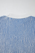 Chestnut-colored Mommas Hive striped textured knit loose sweater with contrast edge, casual and comfortable knit sweater for women.