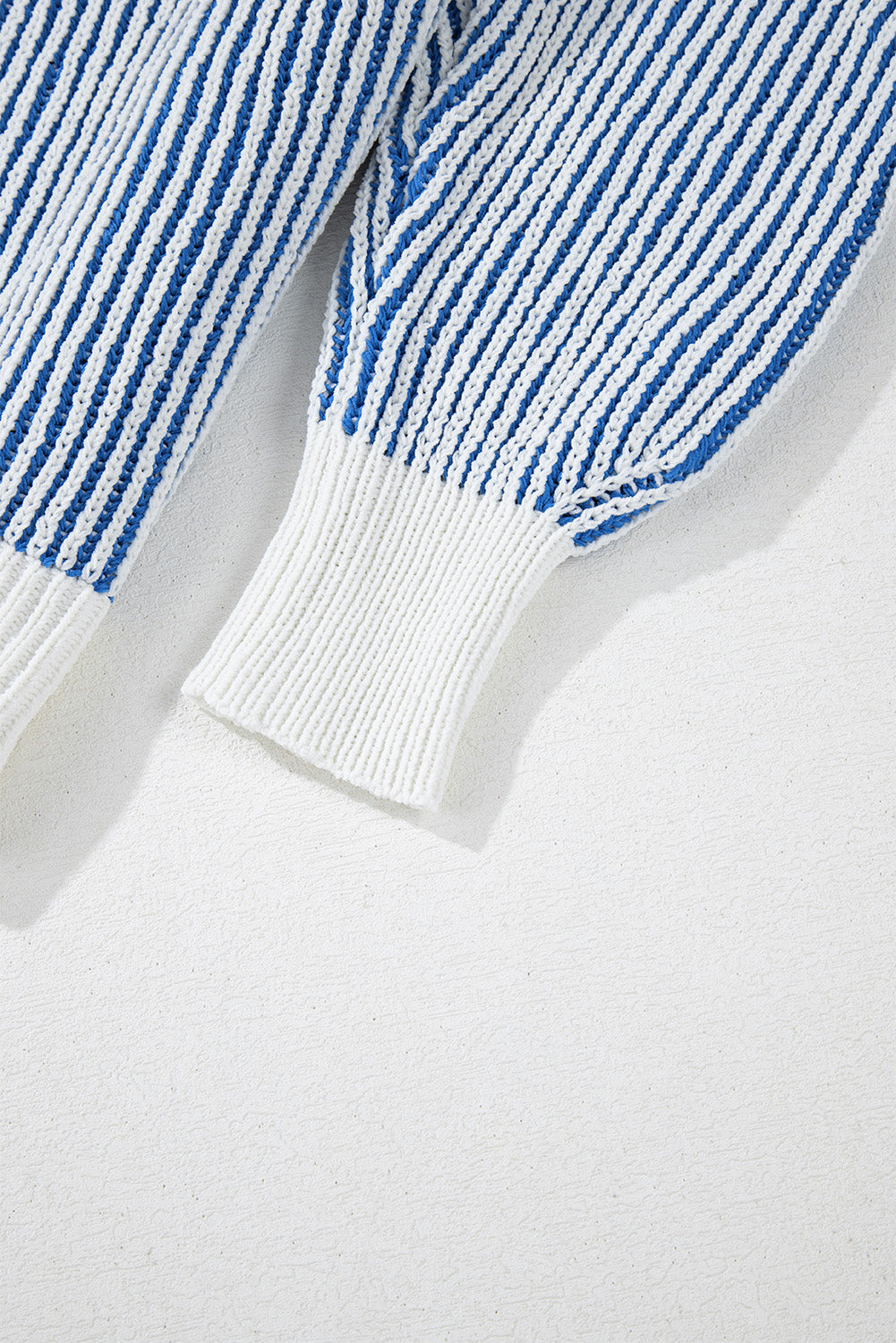 Chestnut striped textured knit loose sweater by Mommas Hive with contrast edge, made of soft polyester fabric.