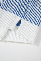 Striped textured knit loose sweater with contrast edge in chestnut color from Mommas Hive, made of lightweight polyester.