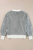Chestnut striped textured knit loose sweater by Mommas Hive with contrast edge, casual and comfortable for everyday wear.