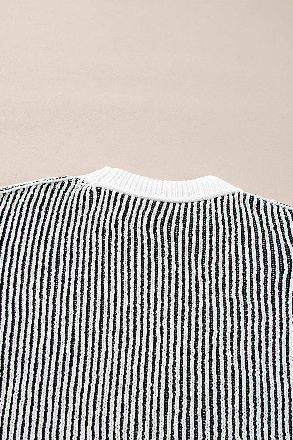 Chestnut striped textured knit loose sweater by Mommas Hive, featuring contrast edge and relaxed fit, perfect for casual wear.